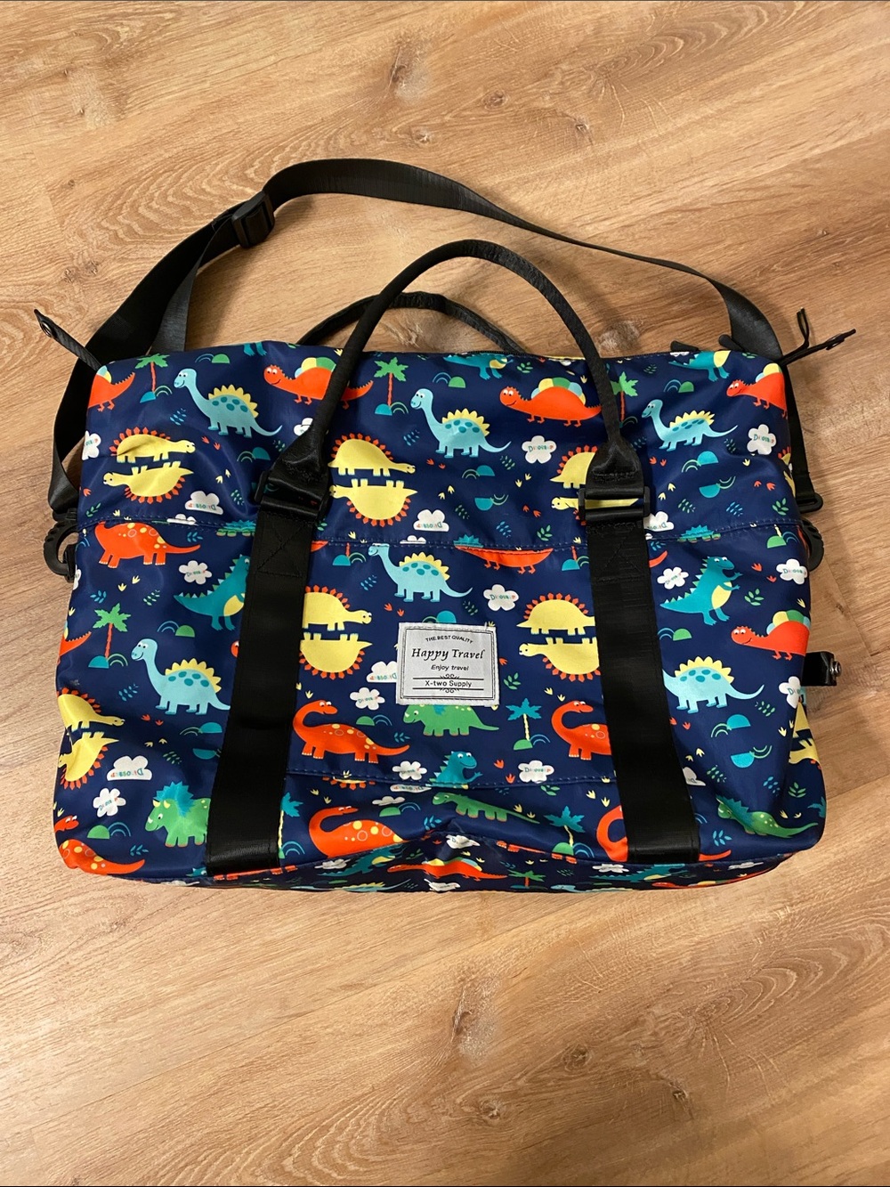 Happy Travel Dino Print Kids Travel Tote Bag - Navy Blue